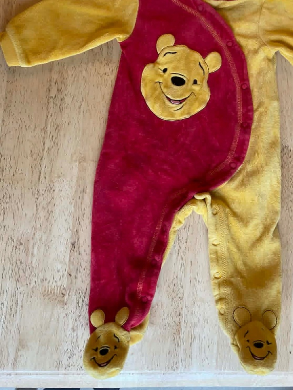 Winnie the Pooh One Piece Pajamas (Disney) - Yellow and Red Velour - 6 months